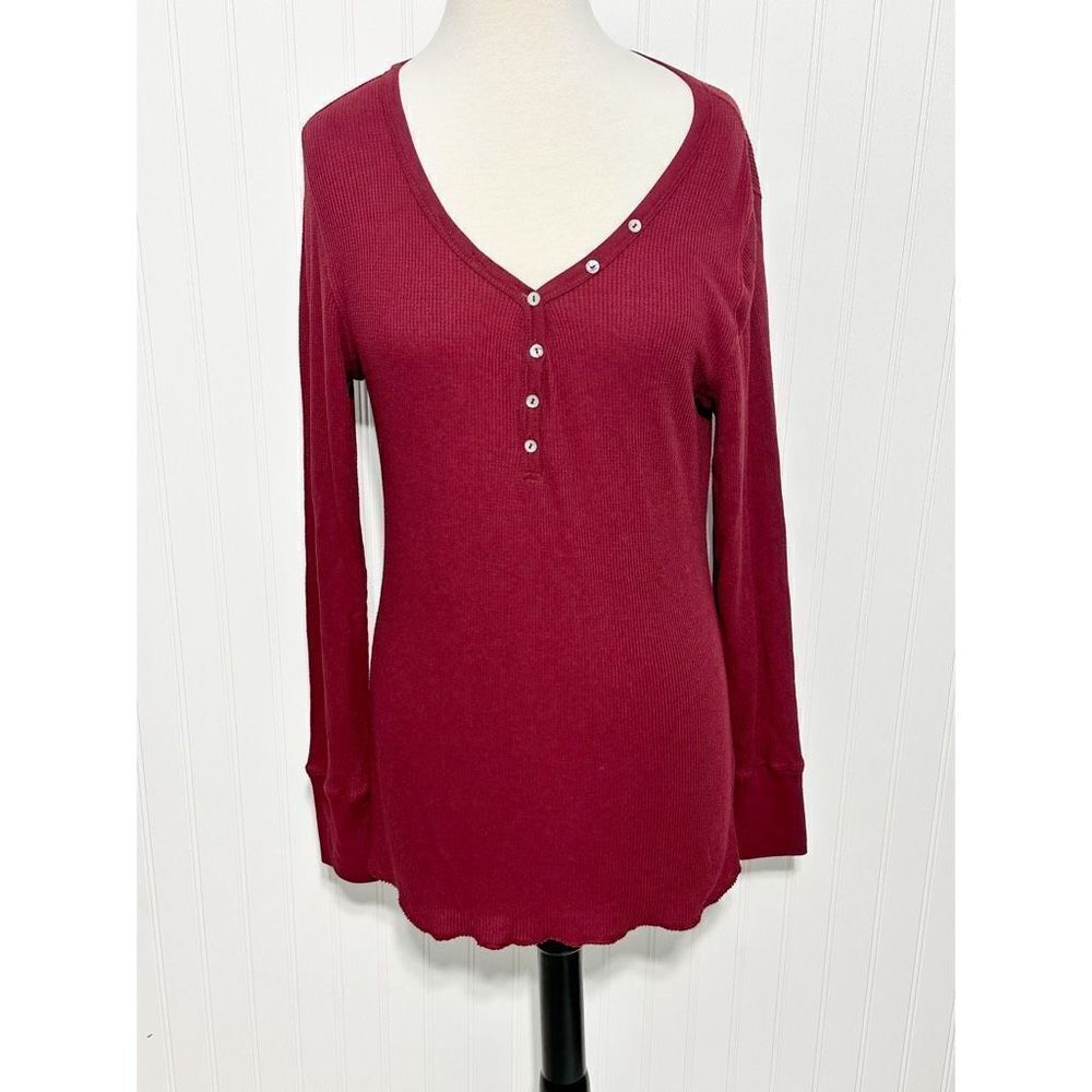 Lady Foot Locker‎ Women's Henley Long Sleeve Pullover Shirt Burgundy Red Size XL